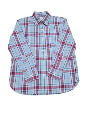 GAP Light Blue Plaid Button-Down Shirt with Pink and Navy Stripes
